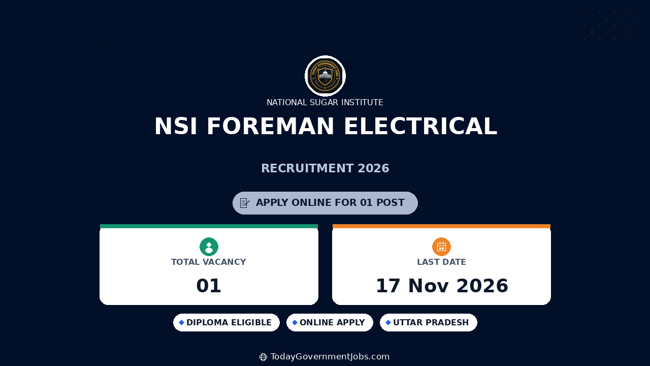 NSI Foreman Electrical Recruitment 2026: Apply Offline