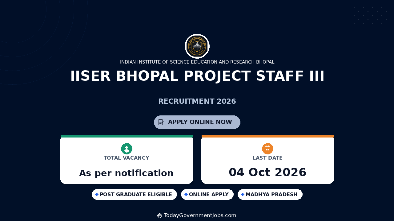 IISER Bhopal Project Staff III Recruitment 2026