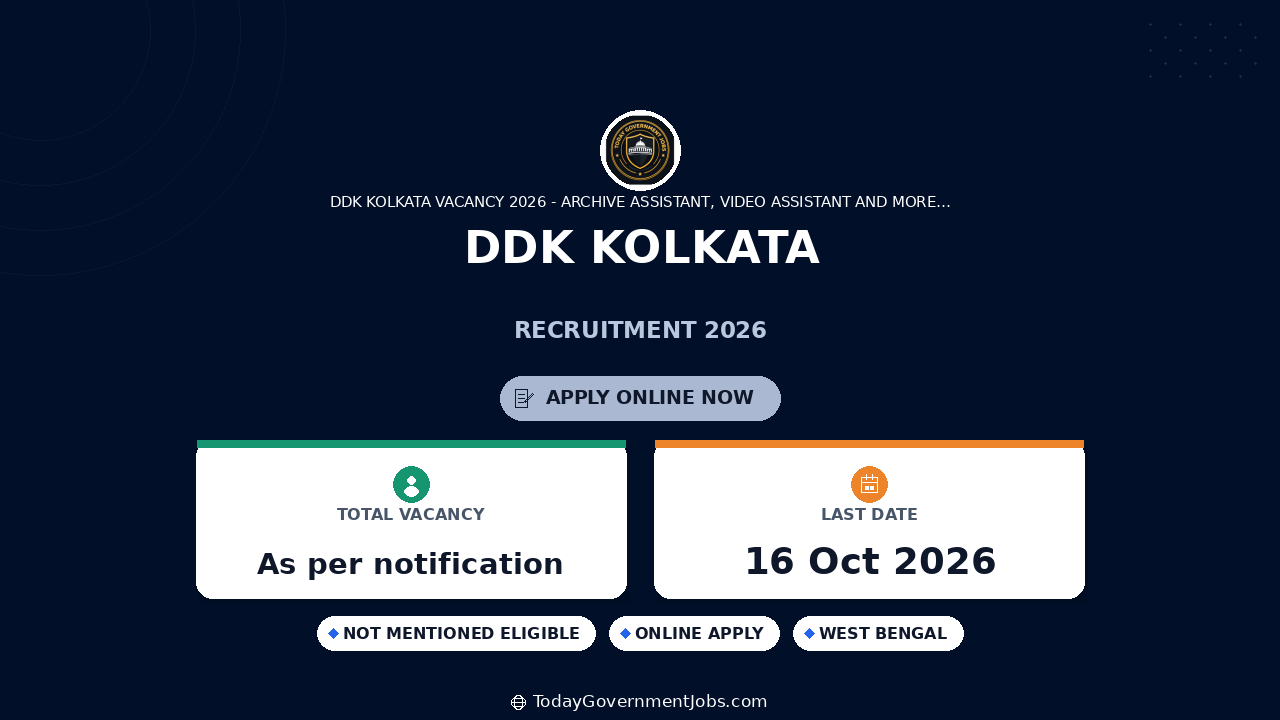 DDK Kolkata Recruitment 2026: Apply Online