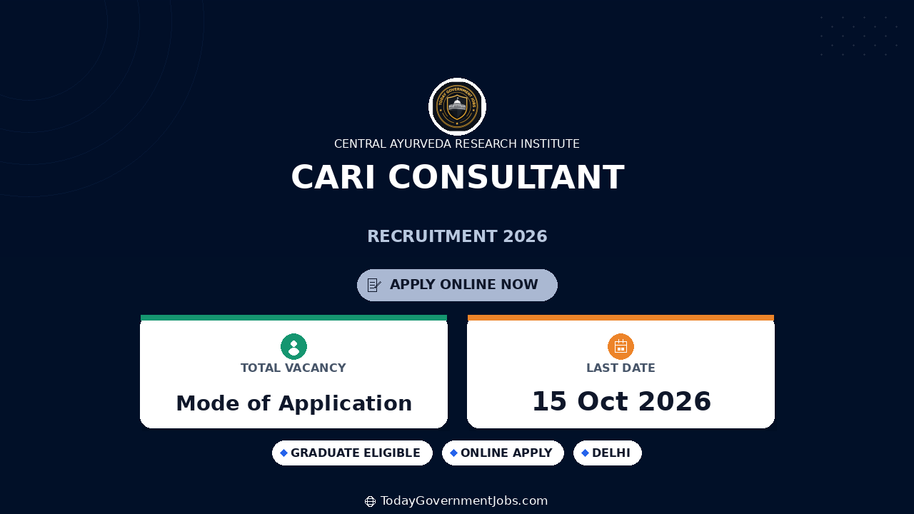 CARI Consultant Recruitment 2026: Walk-in Oct