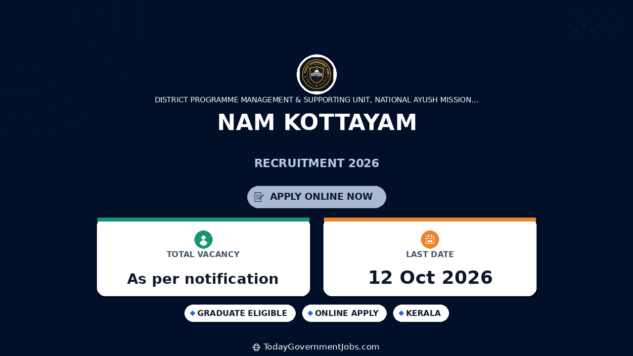 NAM Kottayam Recruitment 2026: Apply Offline