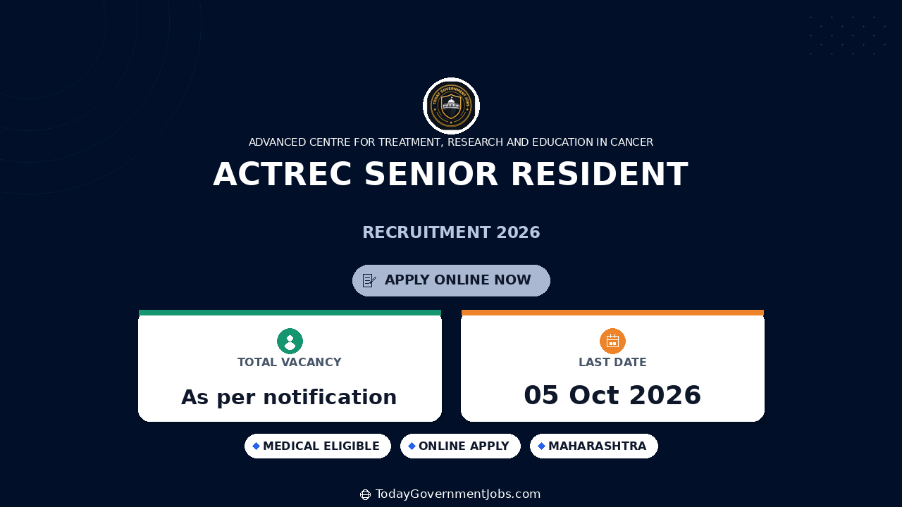 ACTREC Senior Resident Recruitment 2026: Apply for Radio-Diagnosis Posts