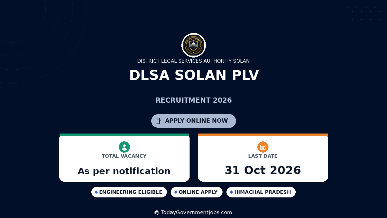 DLSA Solan PLV Recruitment 2026: Apply Offline by Oct
