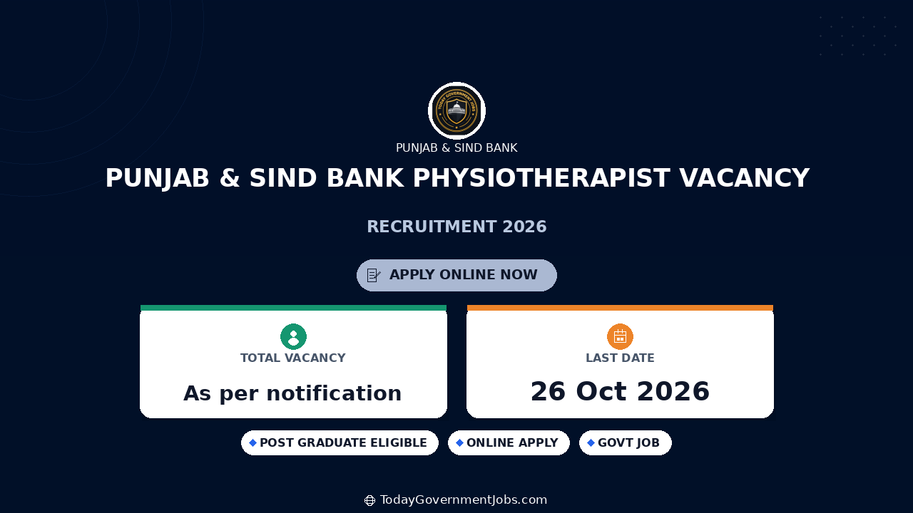Punjab & Sind Bank Physiotherapist Vacancy 2026