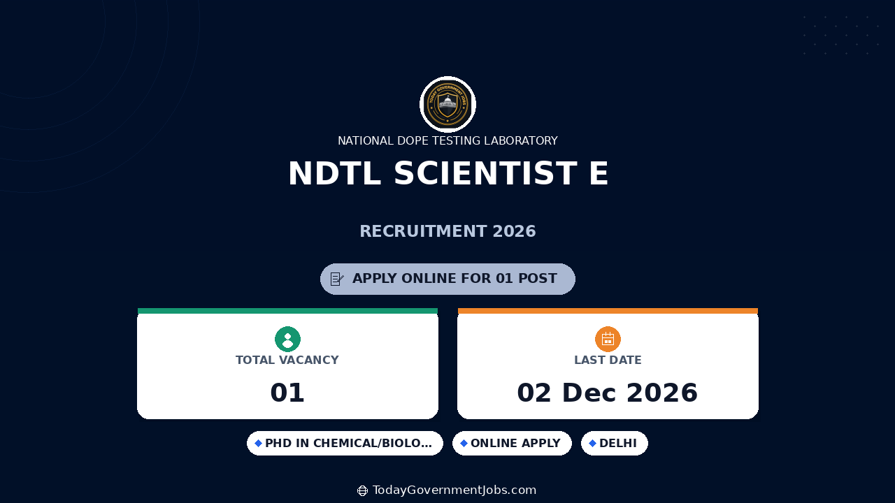 NDTL Scientist E Recruitment 2026: Apply Offline