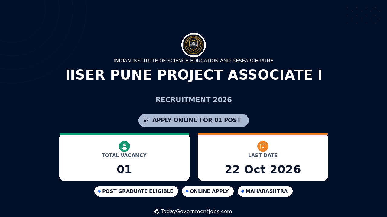 IISER Pune Project Associate I Recruitment 2026
