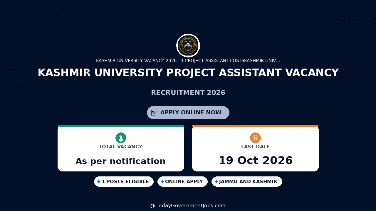 Kashmir University Project Assistant Vacancy 2026