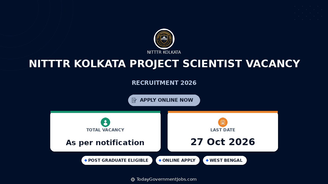 NITTTR Kolkata Project Scientist Vacancy 2026
