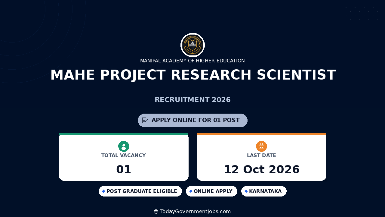 MAHE Project Research Scientist Recruitment 2026
