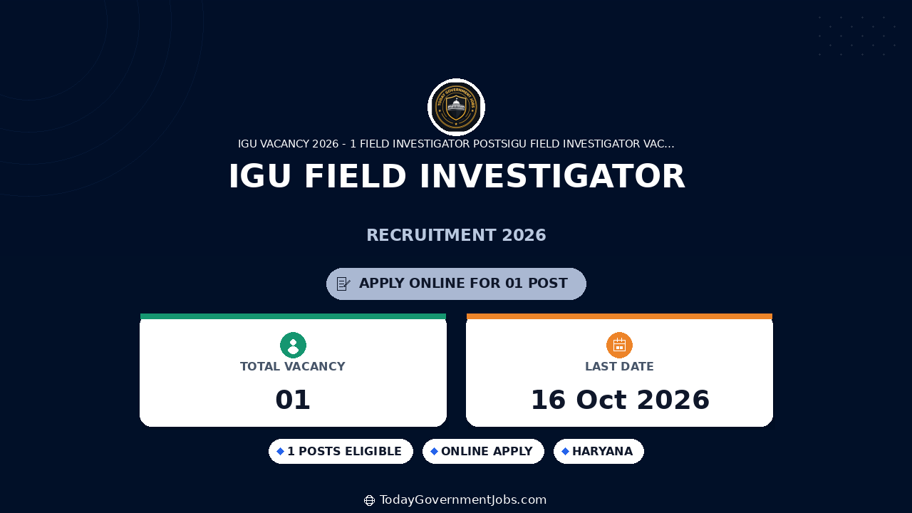IGU Field Investigator Recruitment 2026: Apply Online