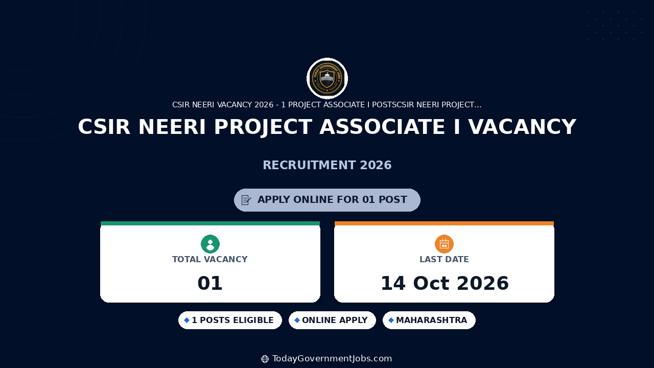CSIR NEERI Project Associate I Vacancy 2026: Apply Online