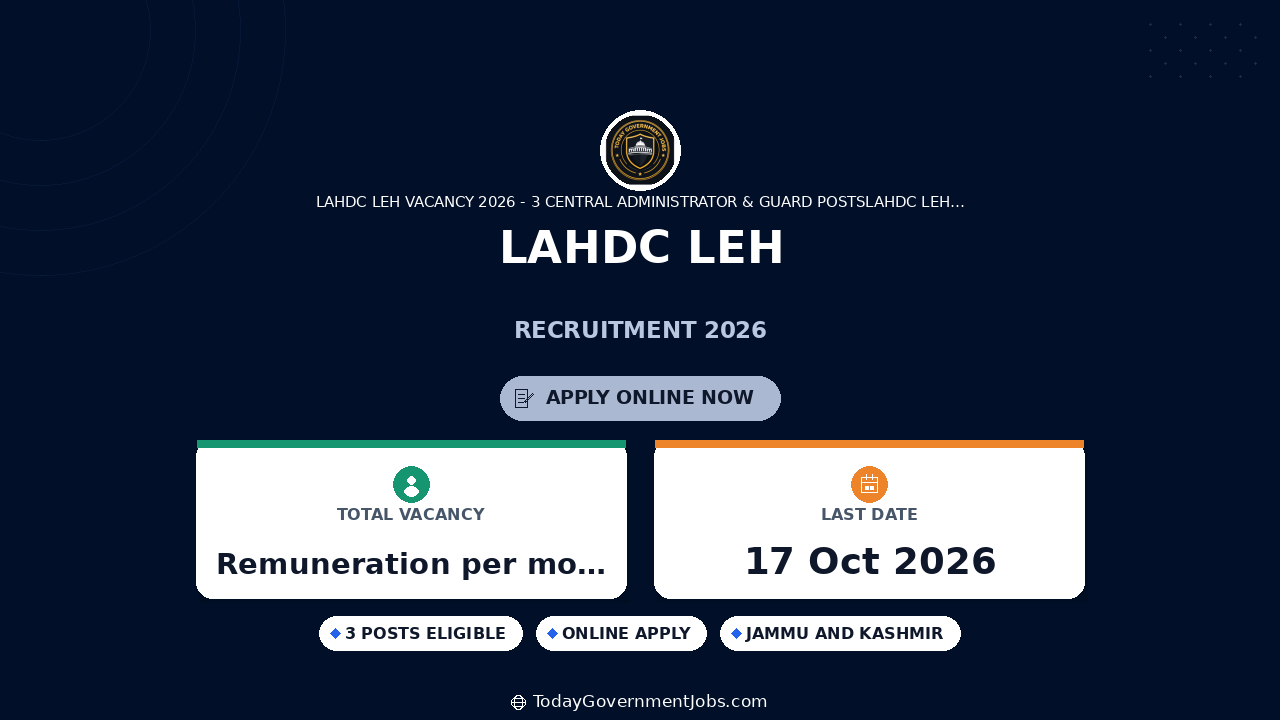LAHDC Leh Recruitment 2026: Apply Offline for 3 Posts