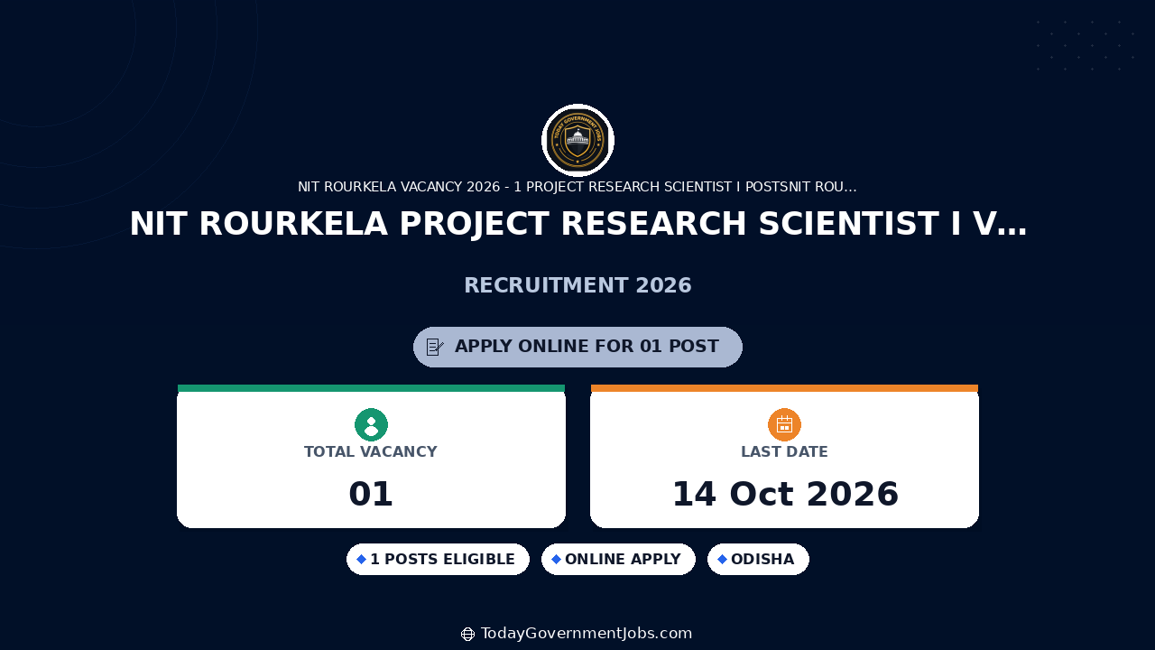NIT Rourkela Project Research Scientist I Vacancy 2026