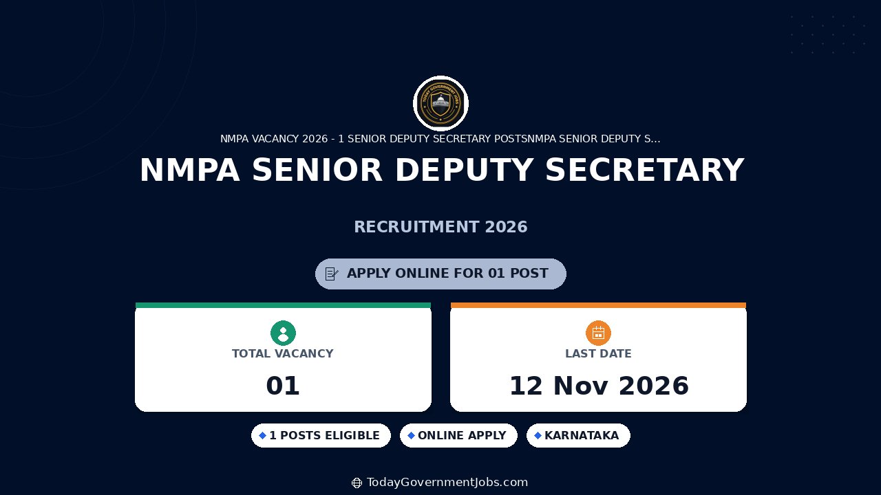 NMPA Senior Deputy Secretary Recruitment 2026: 1 Post, Apply by Nov