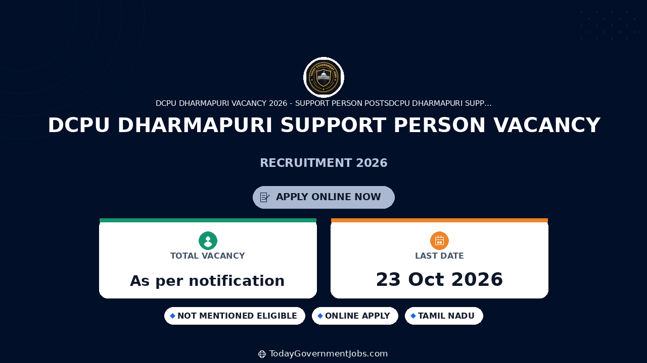 DCPU Dharmapuri Support Person Vacancy 2026: Apply Offline
