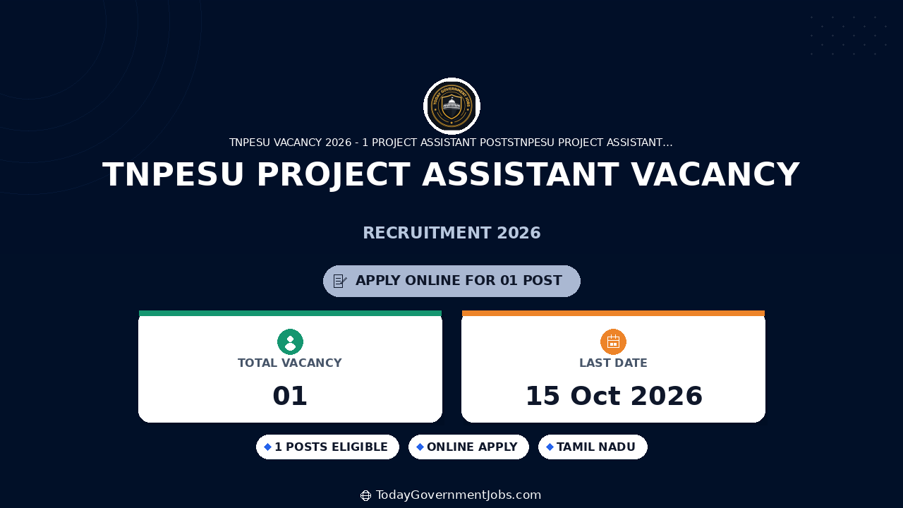 TNPESU Project Assistant Vacancy 2026: Apply Offline