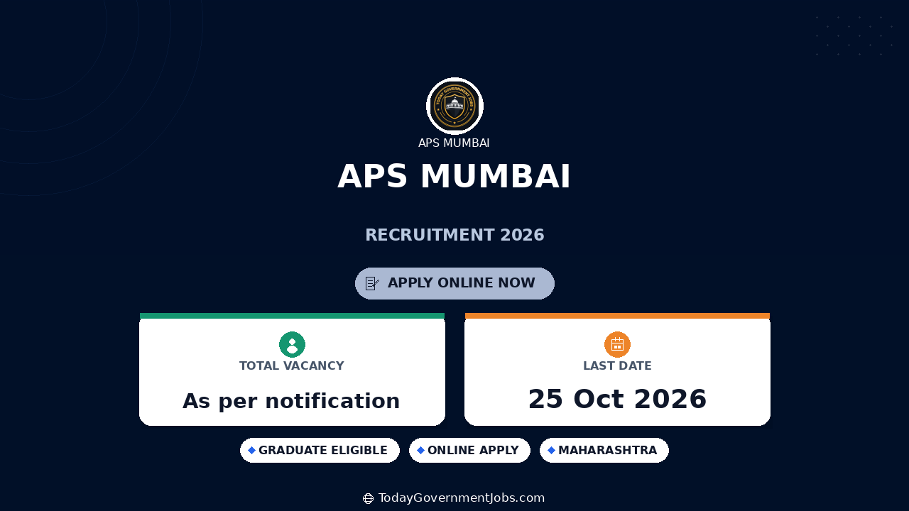 APS Mumbai Recruitment 2026: Apply Offline for 9 Posts