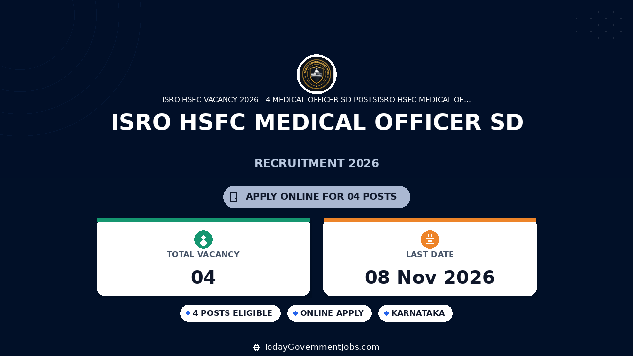 ISRO HSFC Medical Officer SD Recruitment 2026
