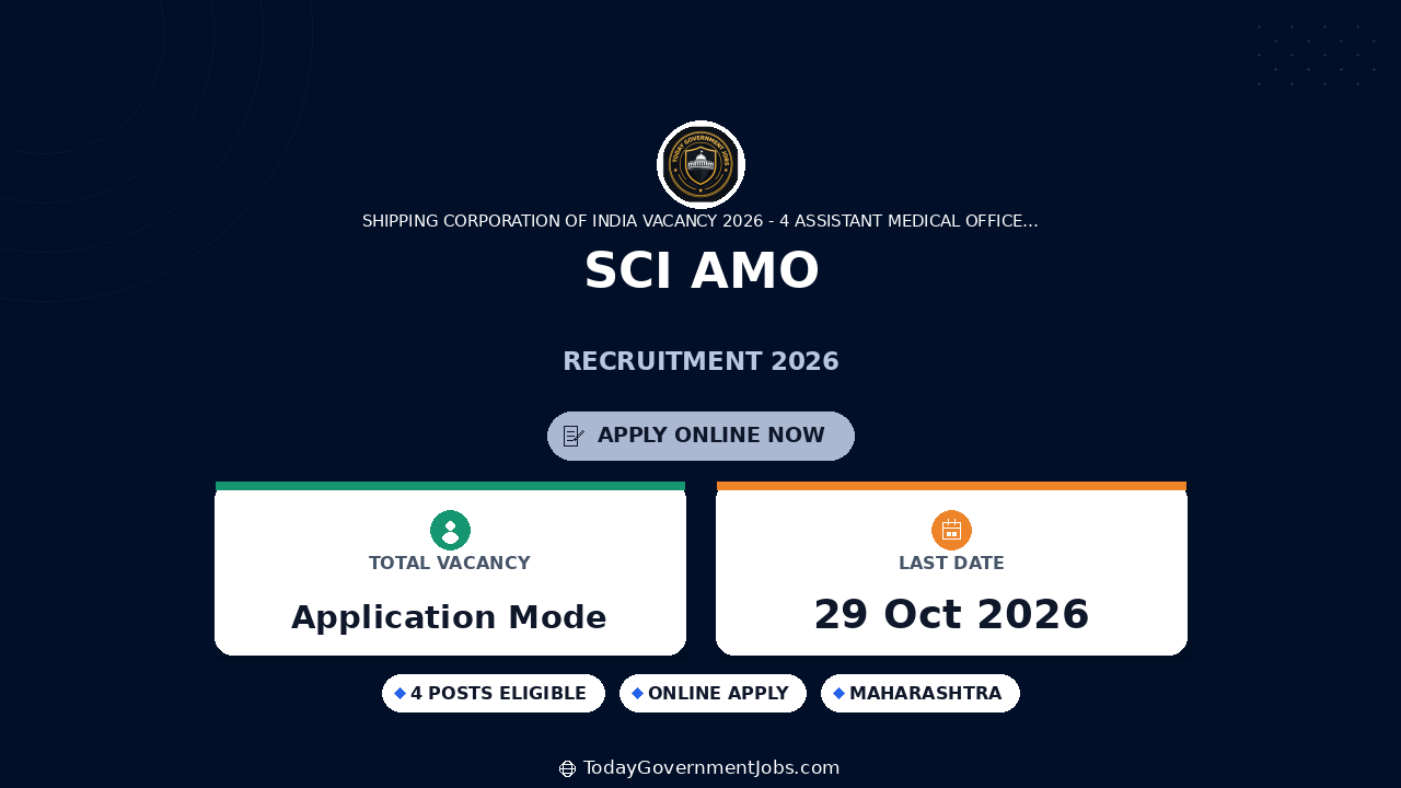 SCI AMO Recruitment 2026: Apply for 4 Posts by Oct