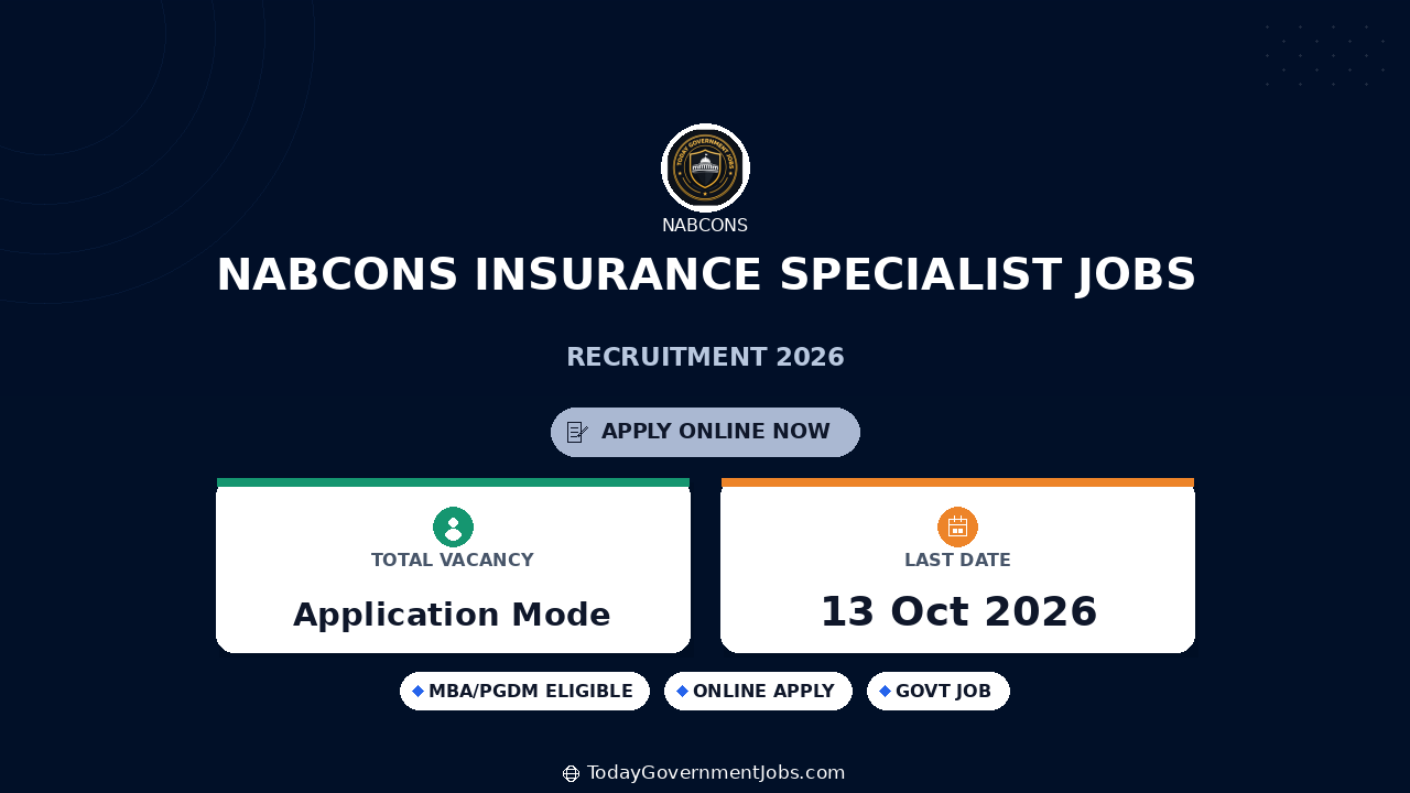 NABCONS Insurance Specialist Jobs 2026: Apply by Oct