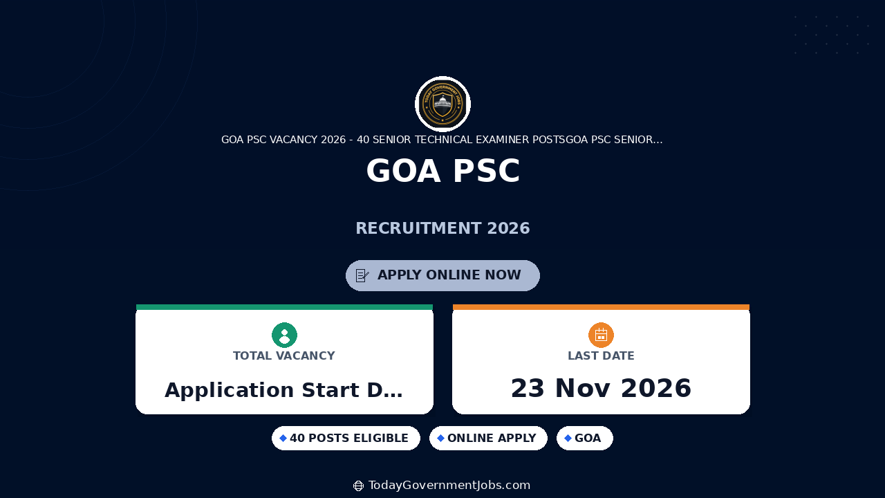 Goa PSC Recruitment 2026: 40 Posts Last Date Nov
