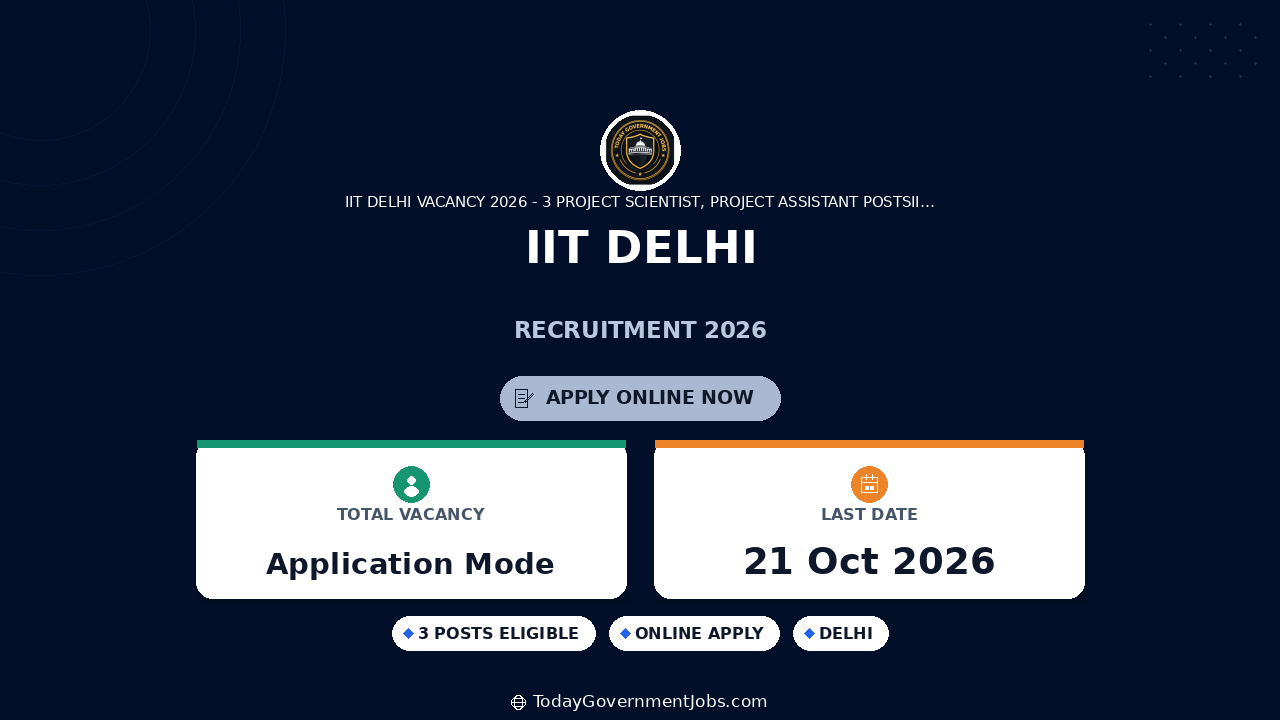 IIT Delhi Recruitment 2026: Project Scientist & Assistant