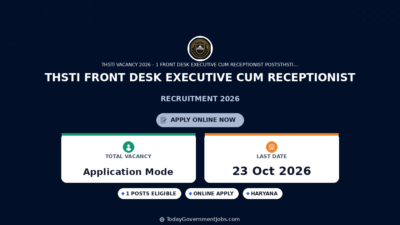 THSTI Front desk Executive cum Receptionist Recruitment 2026