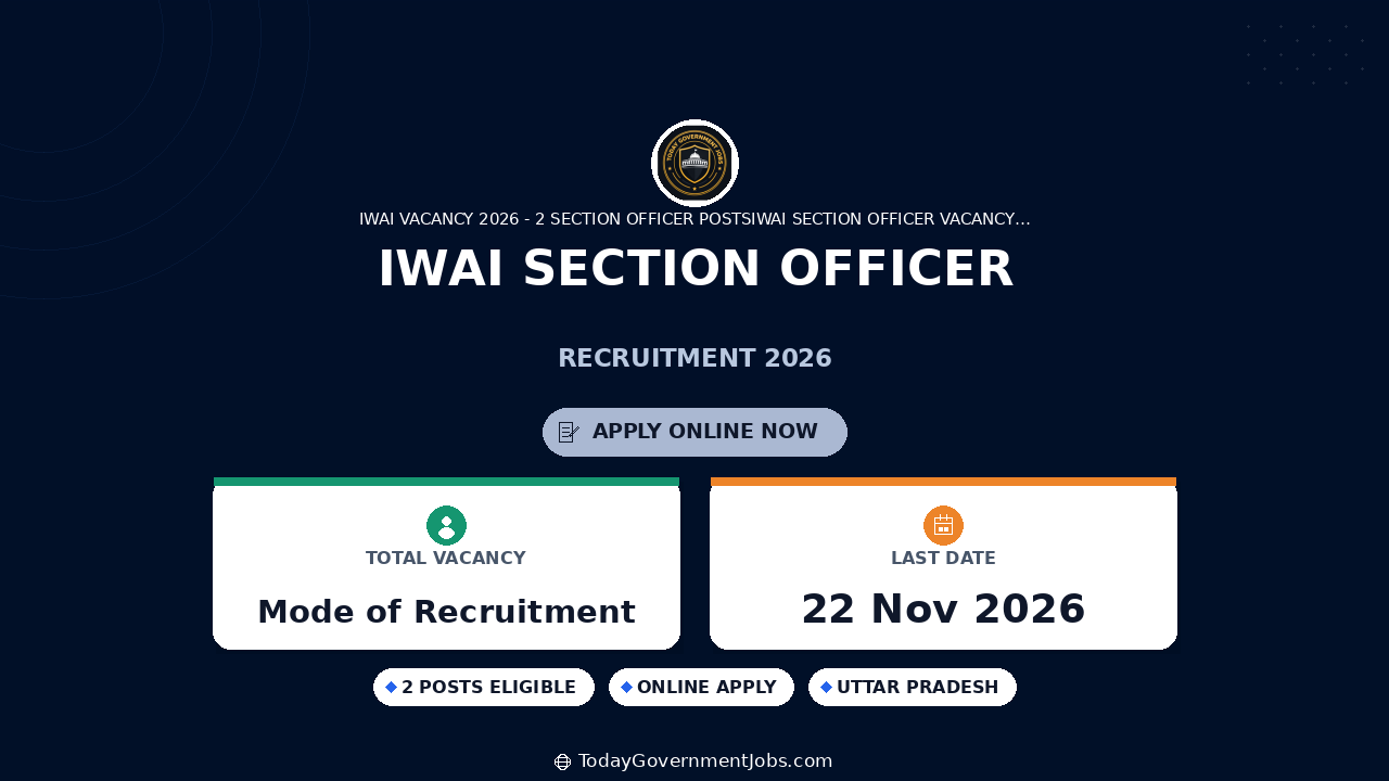 IWAI Section Officer Recruitment 2026: Apply Offline