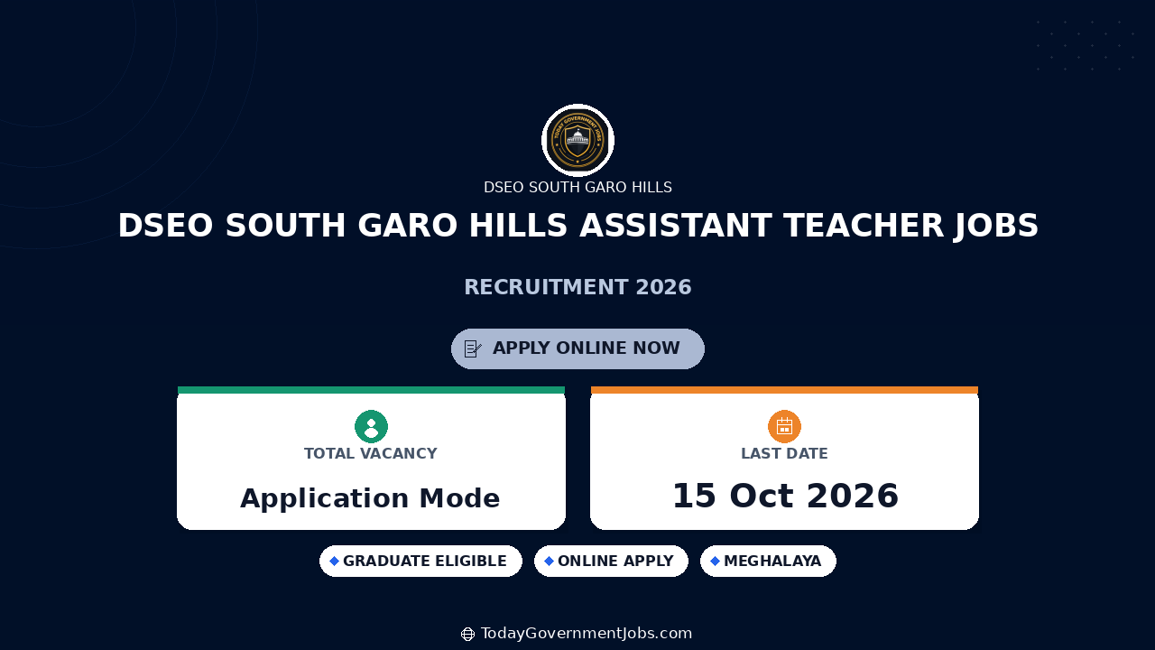 DSEO South Garo Hills Assistant Teacher Jobs 2026