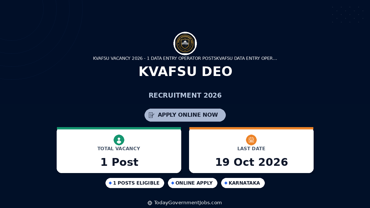 KVAFSU DEO Recruitment 2026: Apply for 1 Post