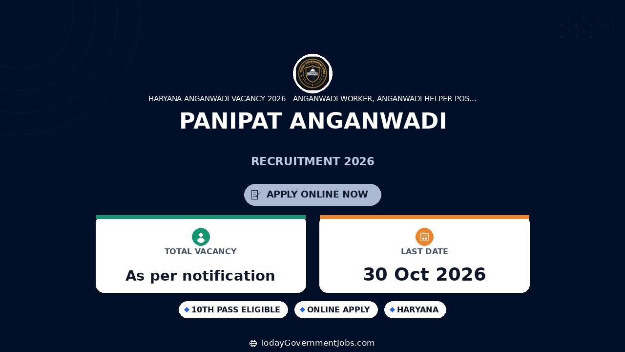 Panipat Anganwadi Recruitment 2026: Apply Offline