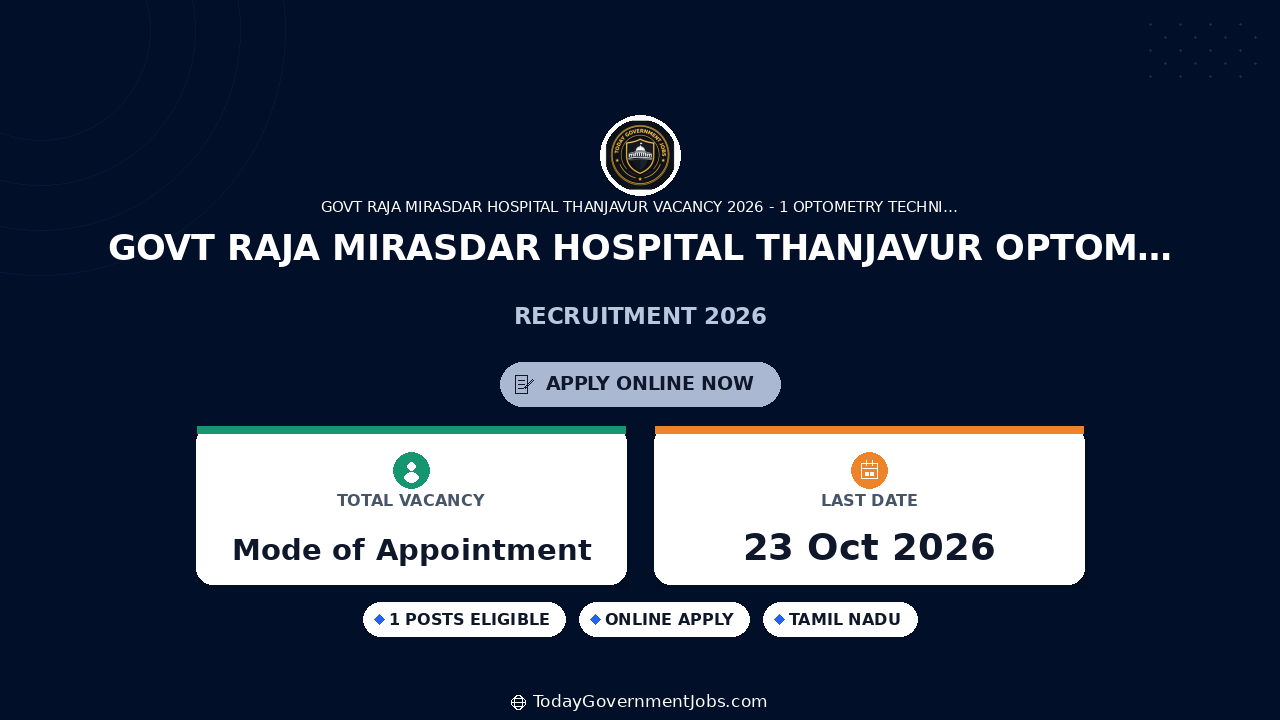 Govt Raja Mirasdar Hospital Thanjavur Optometry Technician Vacancy 2026