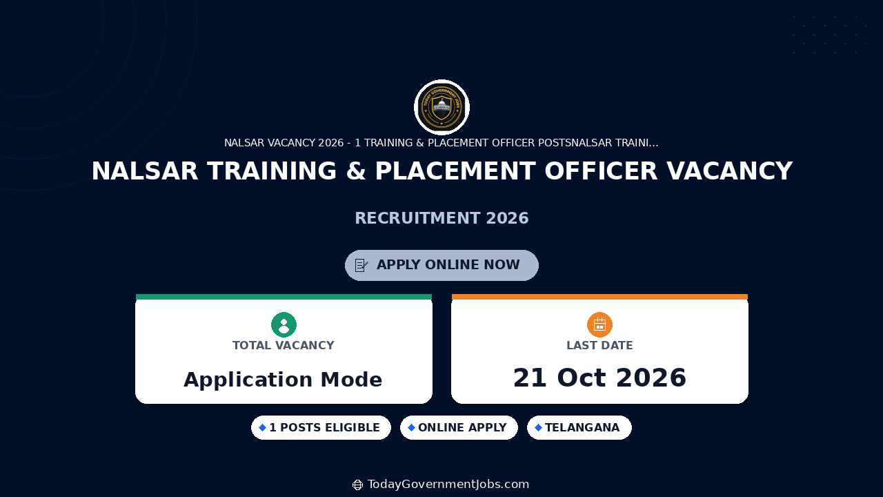 NALSAR Training & Placement Officer Vacancy 2026