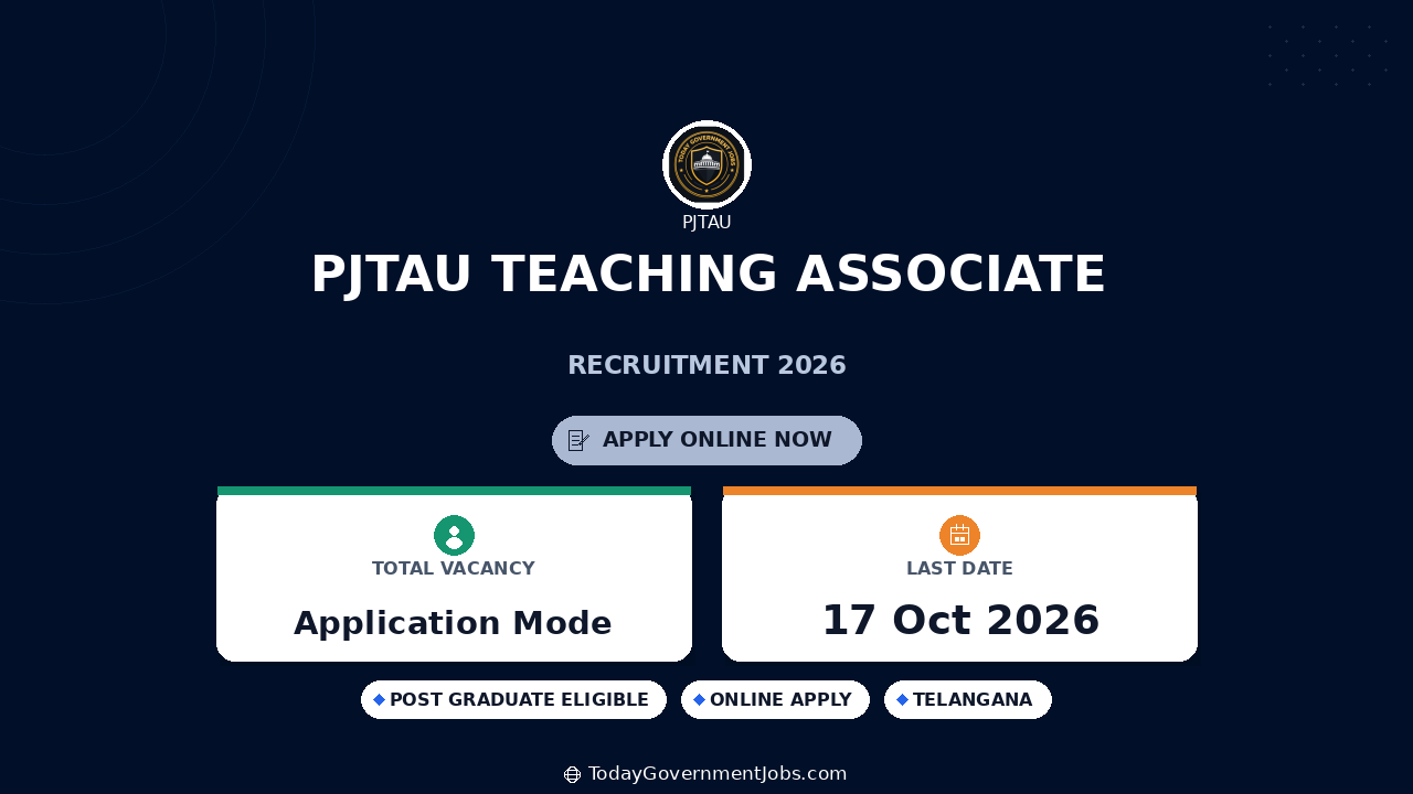 PJTAU Teaching Associate Recruitment 2026: Walk-in Oct