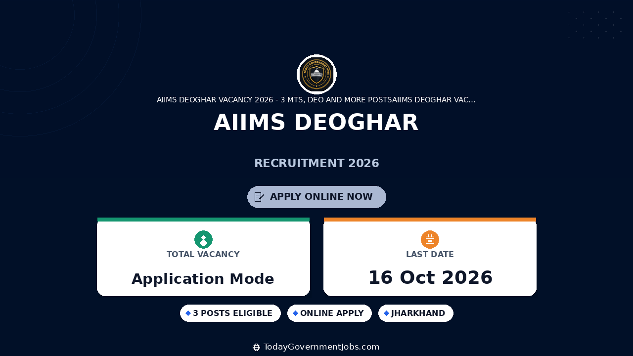 AIIMS Deoghar Recruitment 2026: 3 Posts