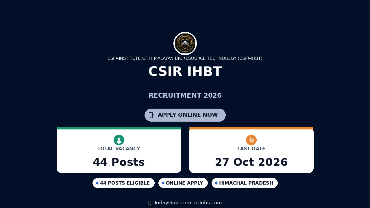 CSIR IHBT Recruitment 2026: Walk-in for 44 Posts