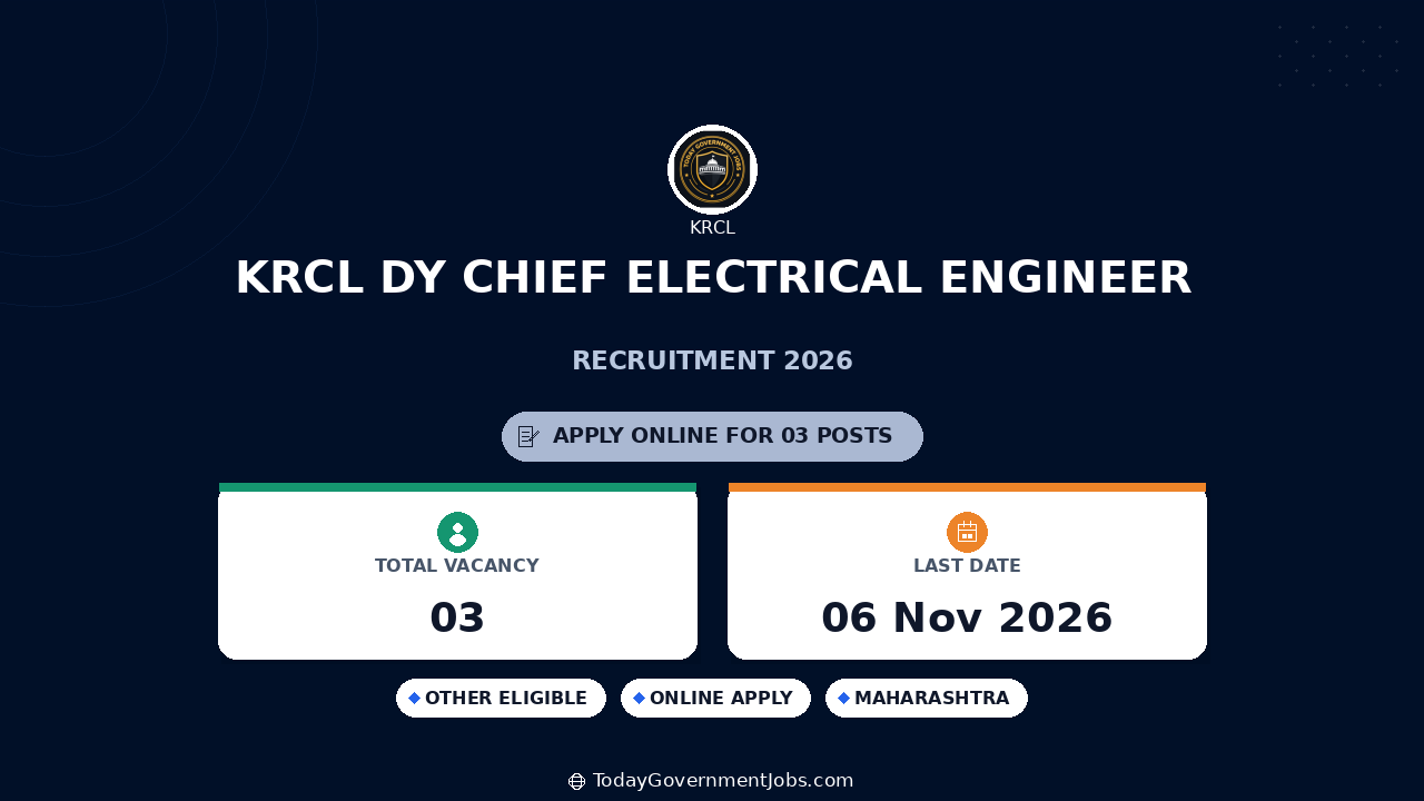 KRCL Dy Chief Electrical Engineer Recruitment 2026