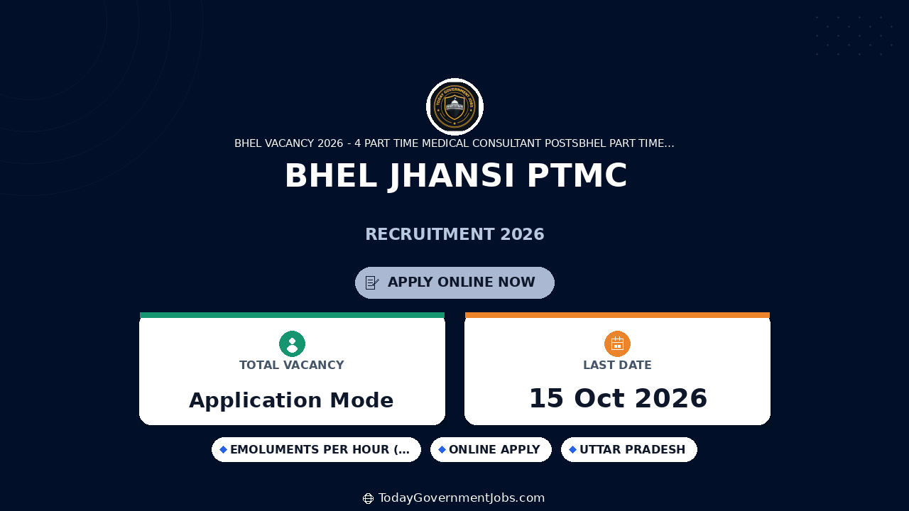 BHEL Jhansi PTMC Recruitment 2026: Walk-in for Consultants