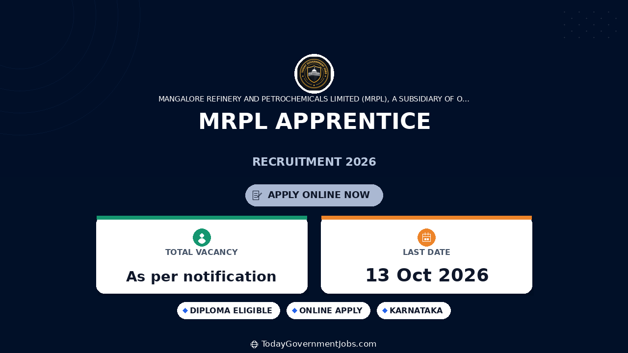 MRPL Apprentice Recruitment 2026: Walk-in Dates