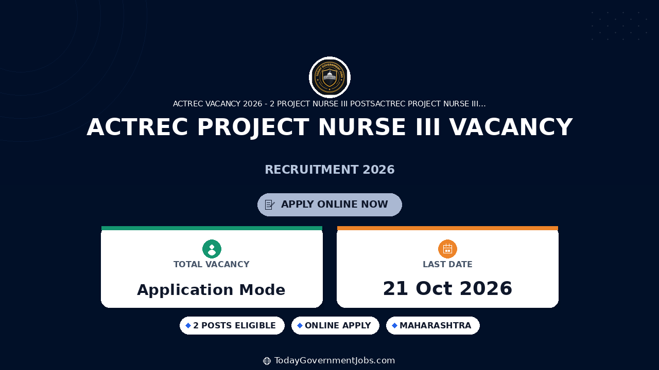 ACTREC Project Nurse III Vacancy 2026: 2 Posts