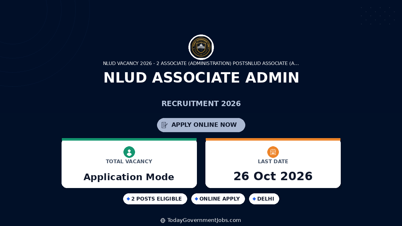 NLUD Associate Admin Recruitment 2026: 2 Posts