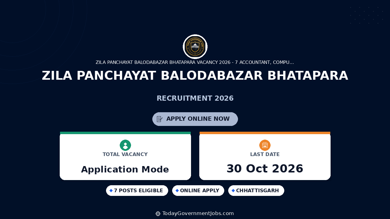 Zila Panchayat Balodabazar Bhatapara Recruitment 2026: Accountant Vacancy