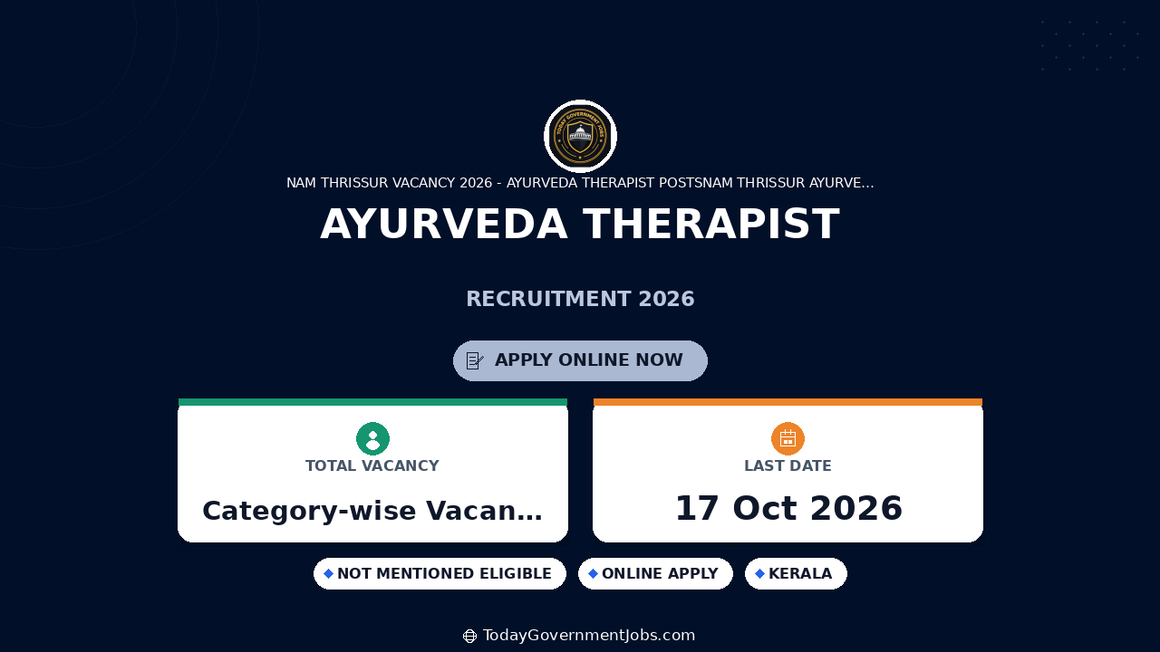 Ayurveda Therapist Recruitment 2026: Walk-in Oct