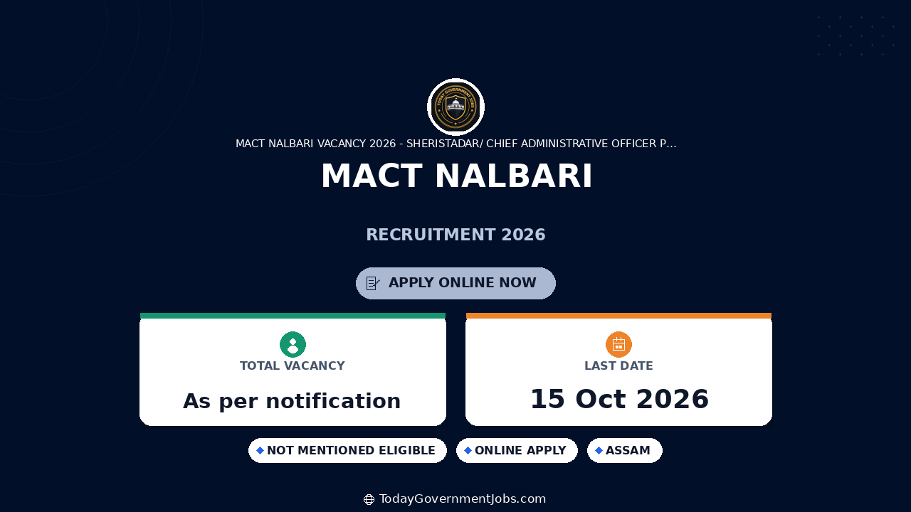 MACT Nalbari Recruitment 2026: Sheristadar/CAO