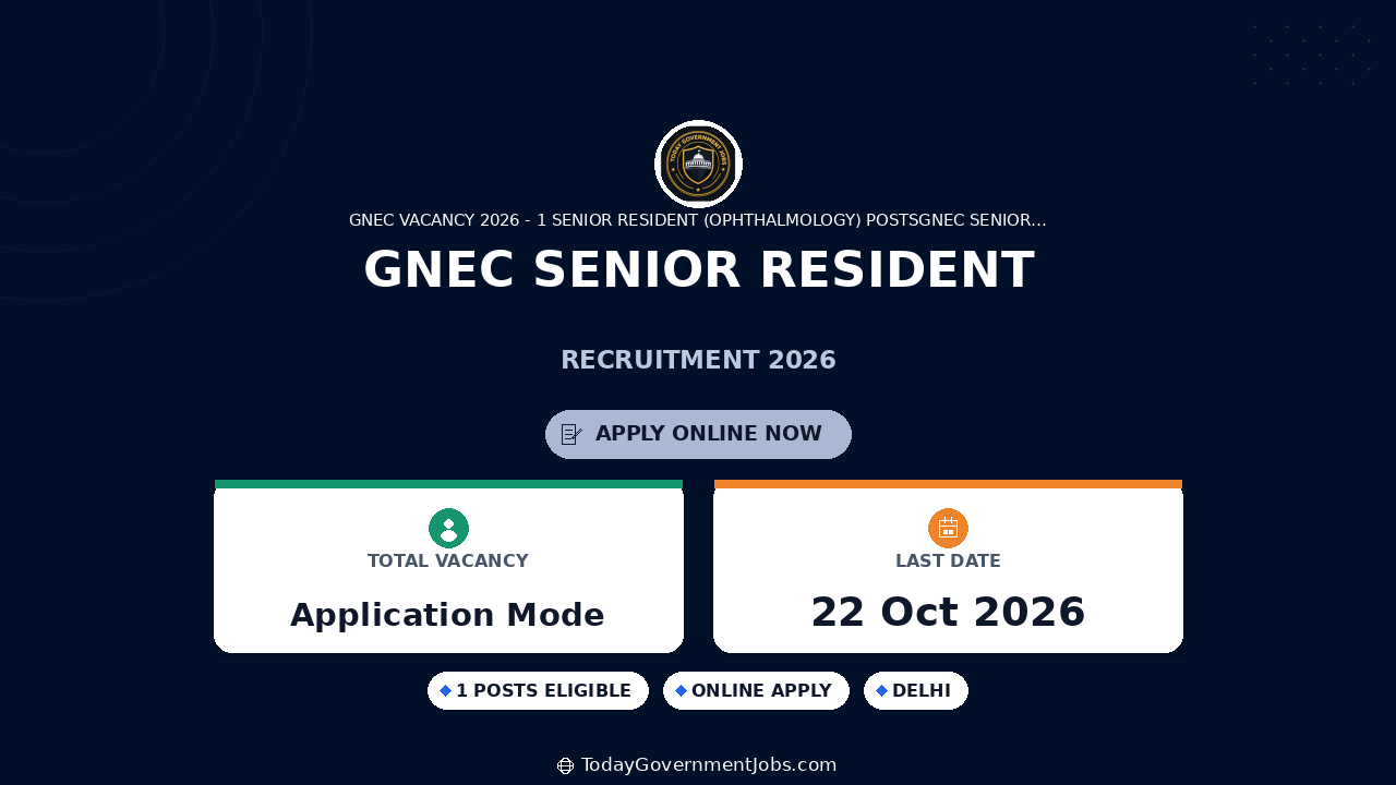 GNEC Senior Resident Recruitment 2026: Walk-in Oct