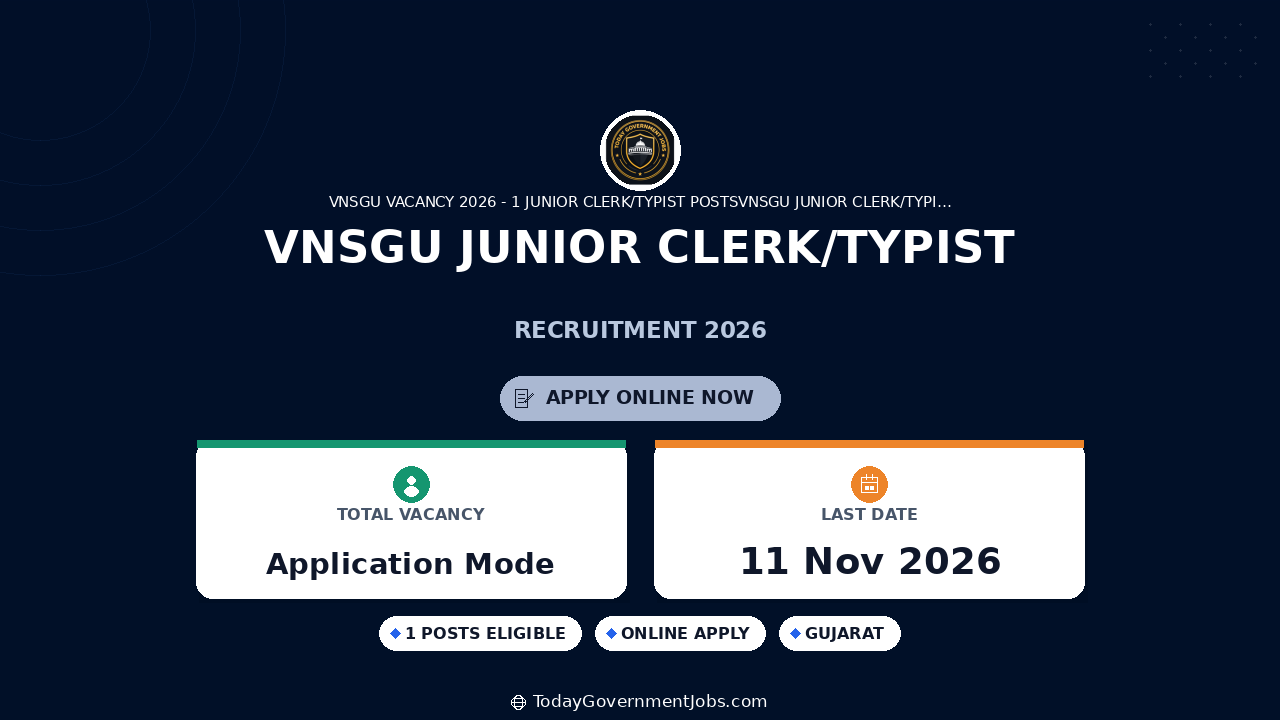 VNSGU Junior Clerk/Typist Recruitment 2026