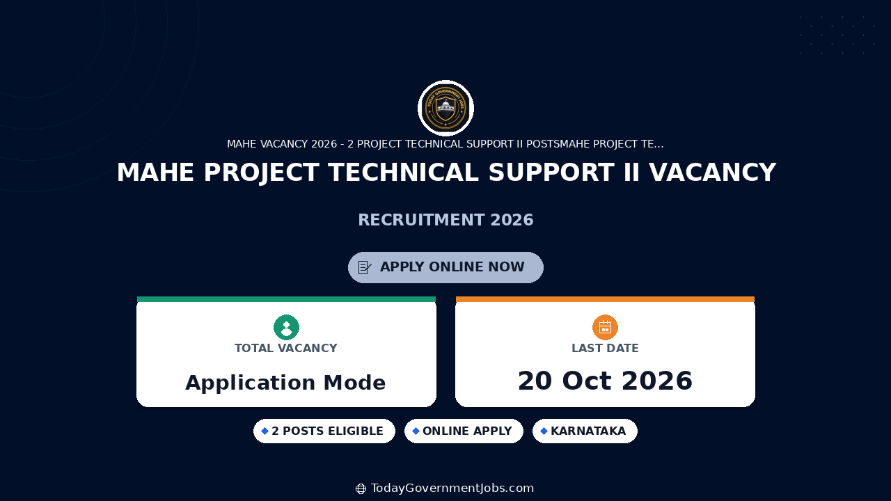 MAHE Project Technical Support II Vacancy 2026: Apply by Oct