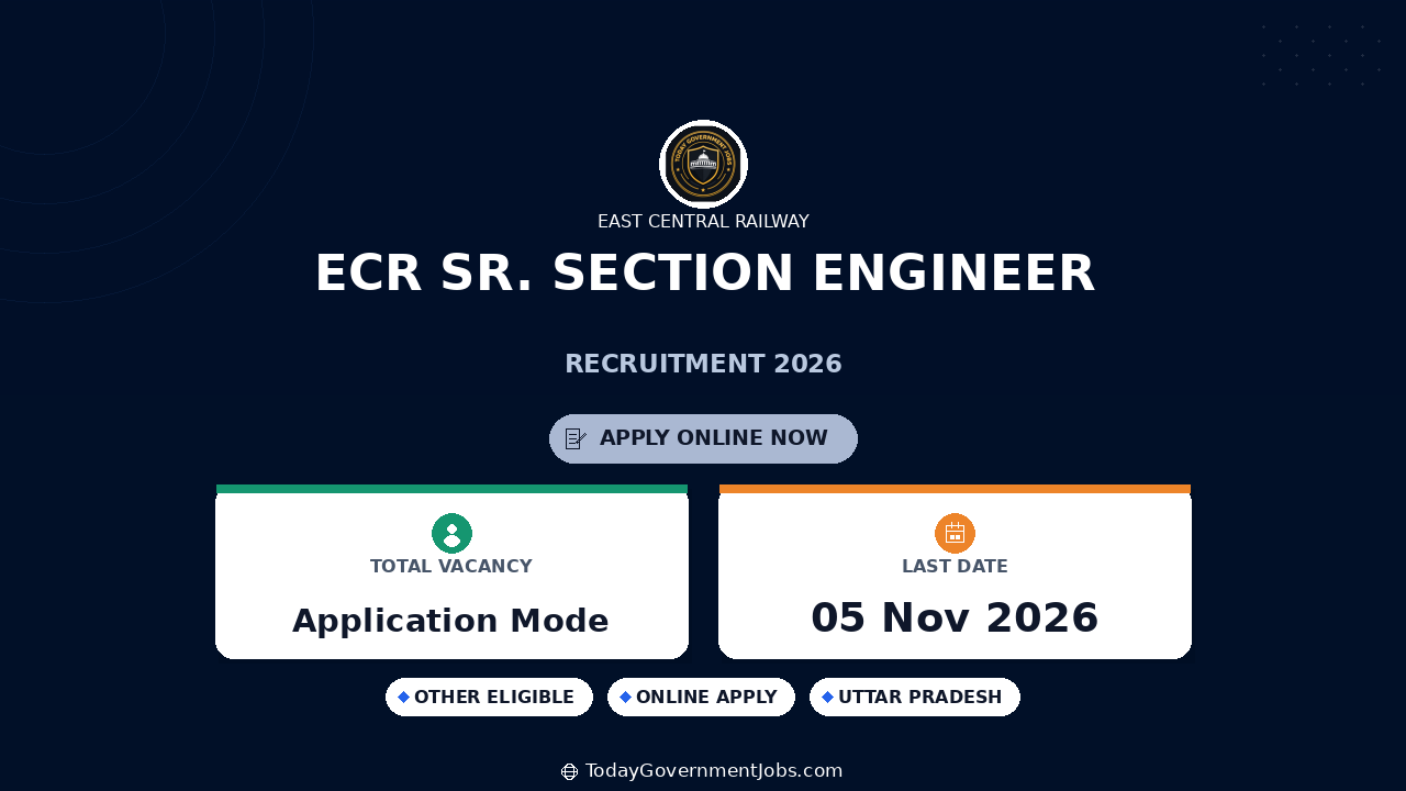 ECR Sr. Section Engineer Recruitment 2026: Apply by Nov