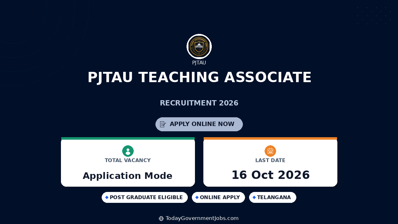 PJTAU Teaching Associate Recruitment 2026: Walk-in
