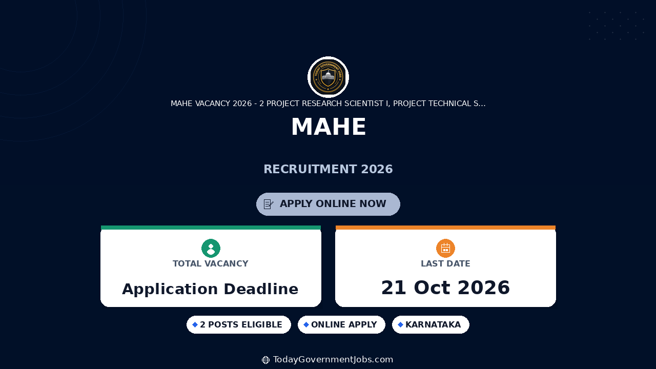 MAHE Recruitment 2026: Apply for Research Scientist Posts